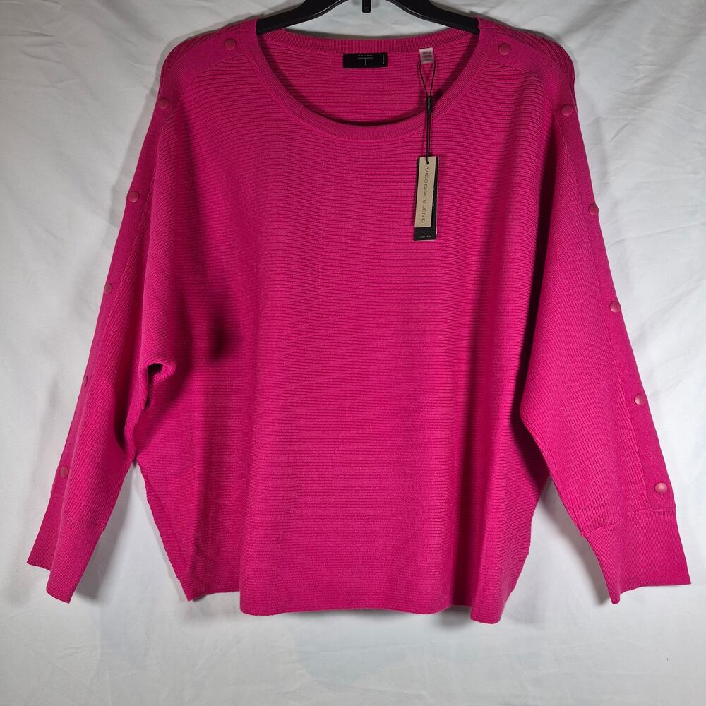 Tahari Woman 2X Fuchsia Ribbed Batwing Sweater Snap Sleeve NWT